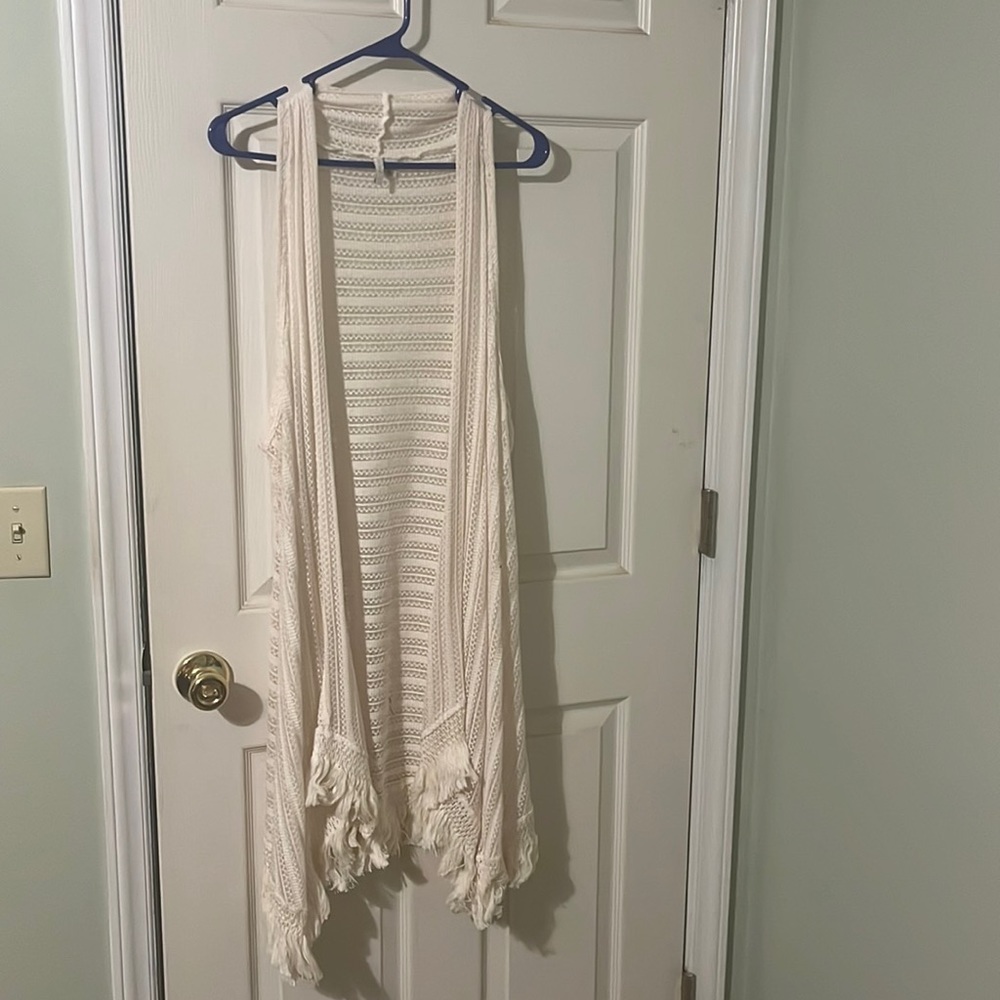 Sleeveless cream fringe cover up! New without tags